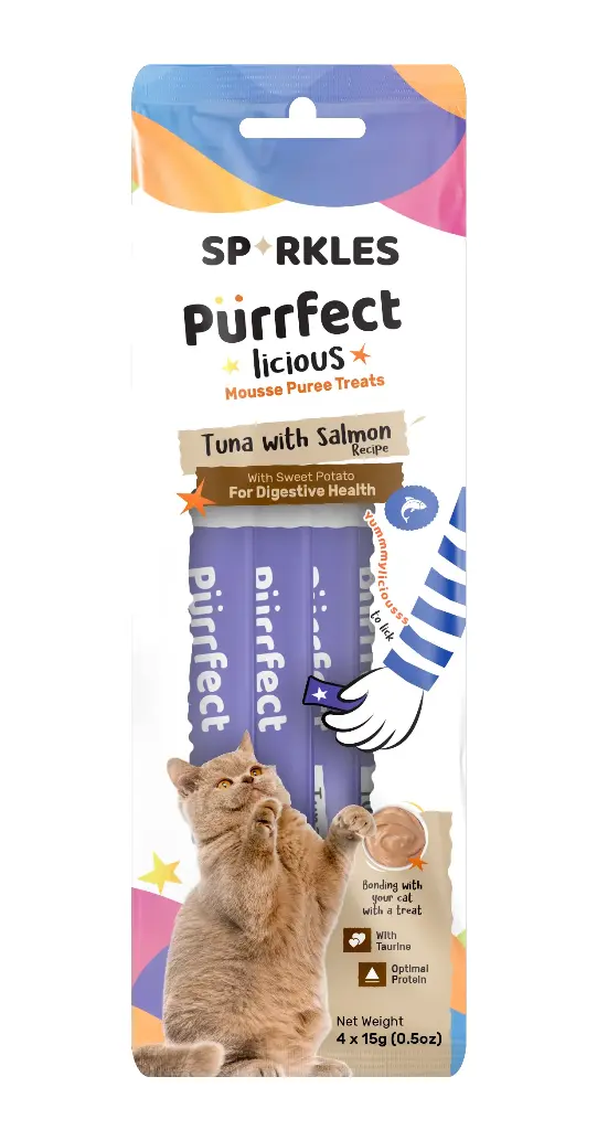 SPARKLES | POUCH CREAMY TREATS TUNA WITH SALMON FOR DIGESTIVE HEALTH | 4X15g 