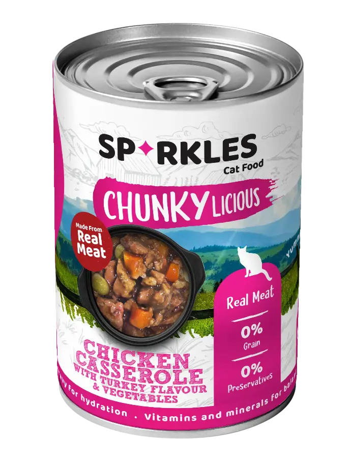 سباركليز | غذاء للقطط طاجن دجاج معلب بنكهة الديك الرومي والخضراوات | 400غم