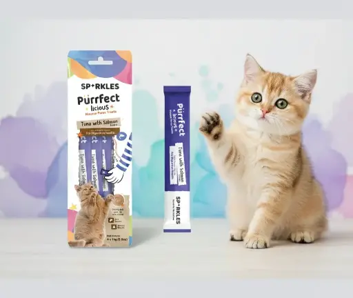 سباركليز | مكافئة كريمي بنكهة التونة و السلمون لدعم الجهاز الهضمي | 4*15غم