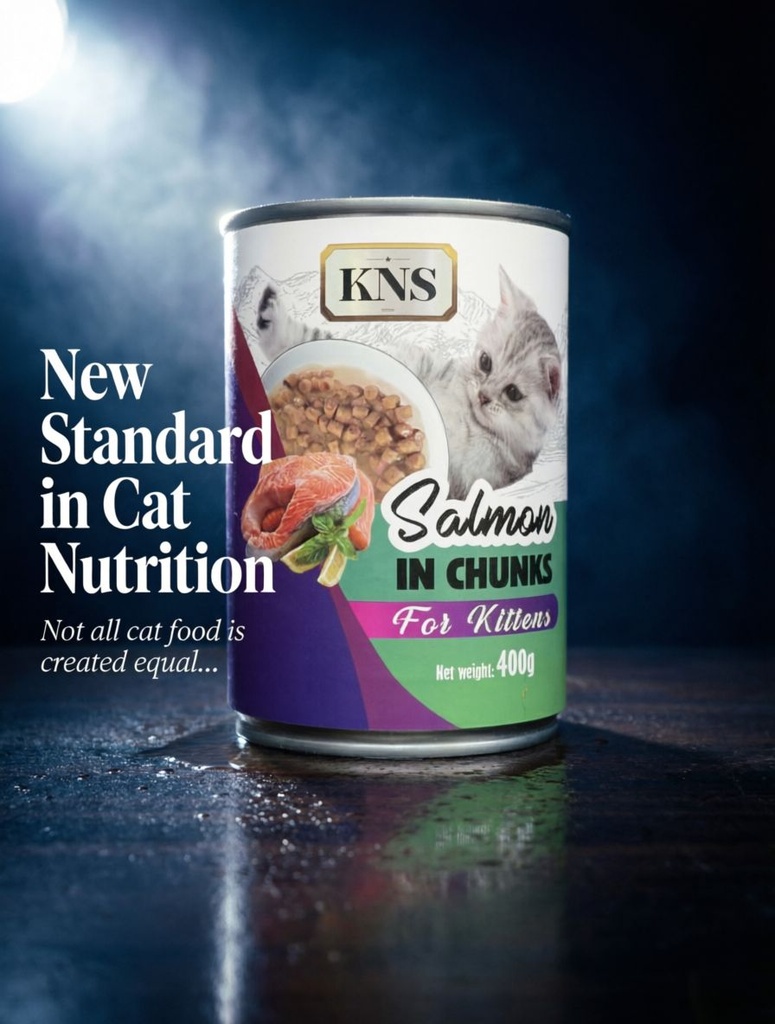 كيه إن إس (KNS) طعام رطب للقطط الصغيرة (كيتن) - قطع السلمون الفاخرة (بروتين 7%)