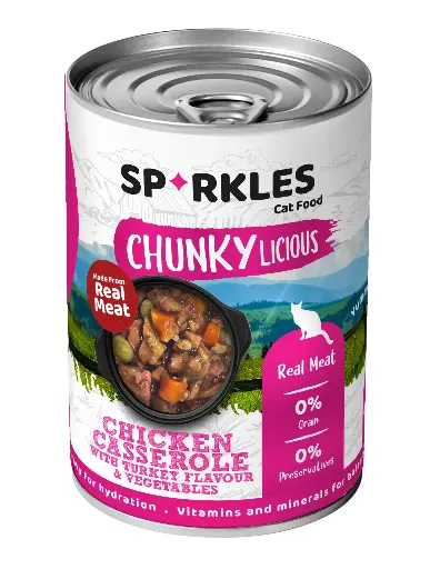 [084314] SPARKLES | CAT CANNED CHICKEN CASSEROLE WITH TURKEY FLAVOUR & VEGETABLESIN GRAVY | 400g