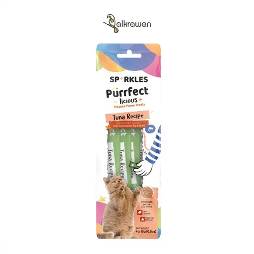 [083652] سباركليز | مكافئة كريمي بنكهة التونة مع السلمون لصحة الجهاز الهضمي | 4*15غم